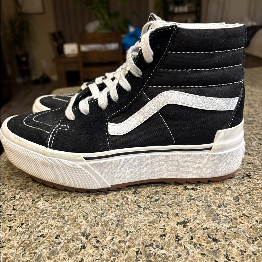 Vans Sk8-Hi Stacked Black, White & Gum Platform Shoes